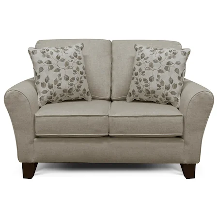 Transitional Flared Arm Loveseat with Wooden Legs